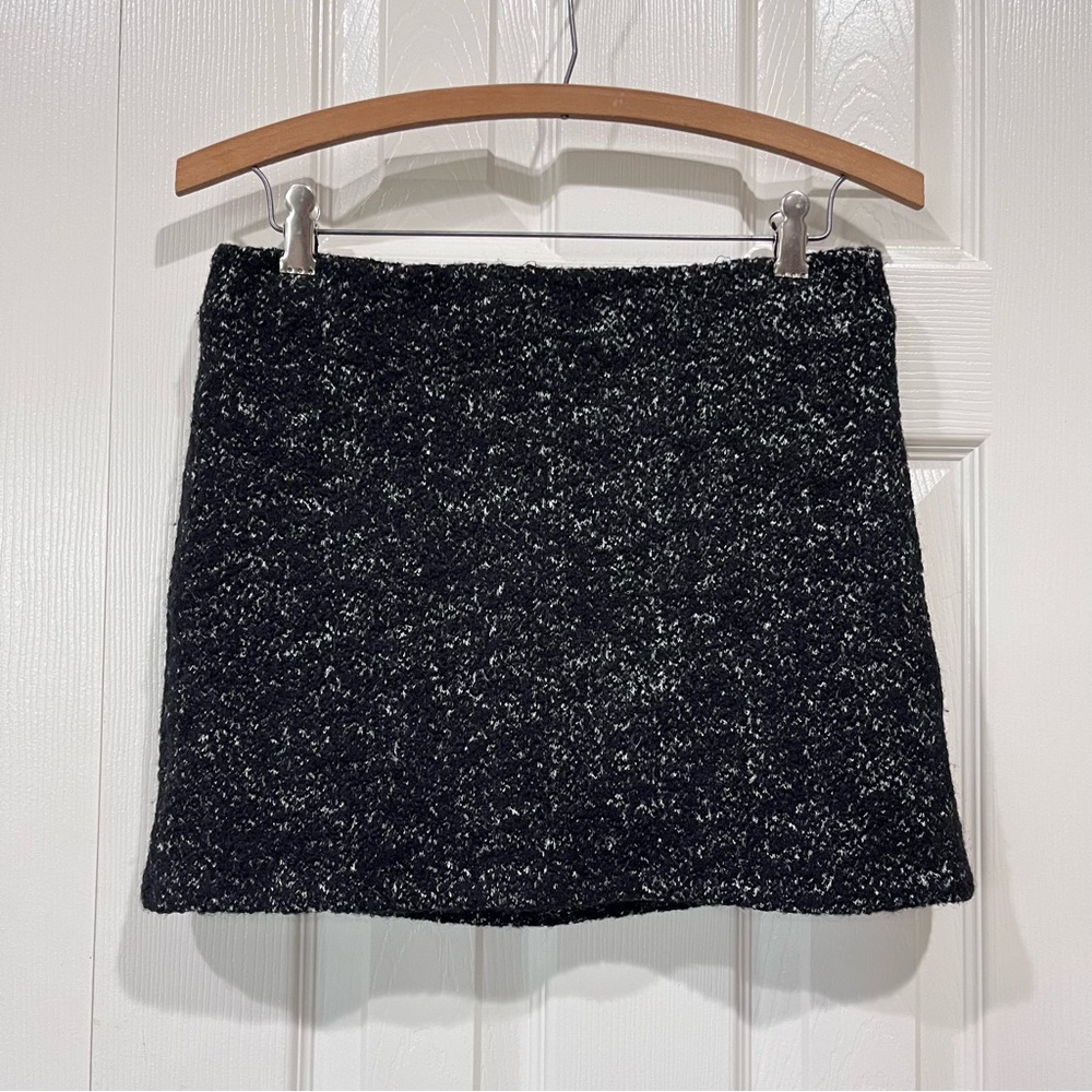 Alice + Olivia Employed Textured Wool/Cotton Black Mini Skirt